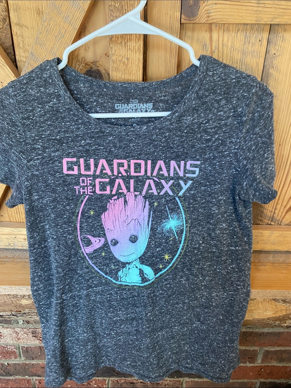 Guardians of the Galaxy Women’s Gray Graphic Tee with Pink & Blue Groot